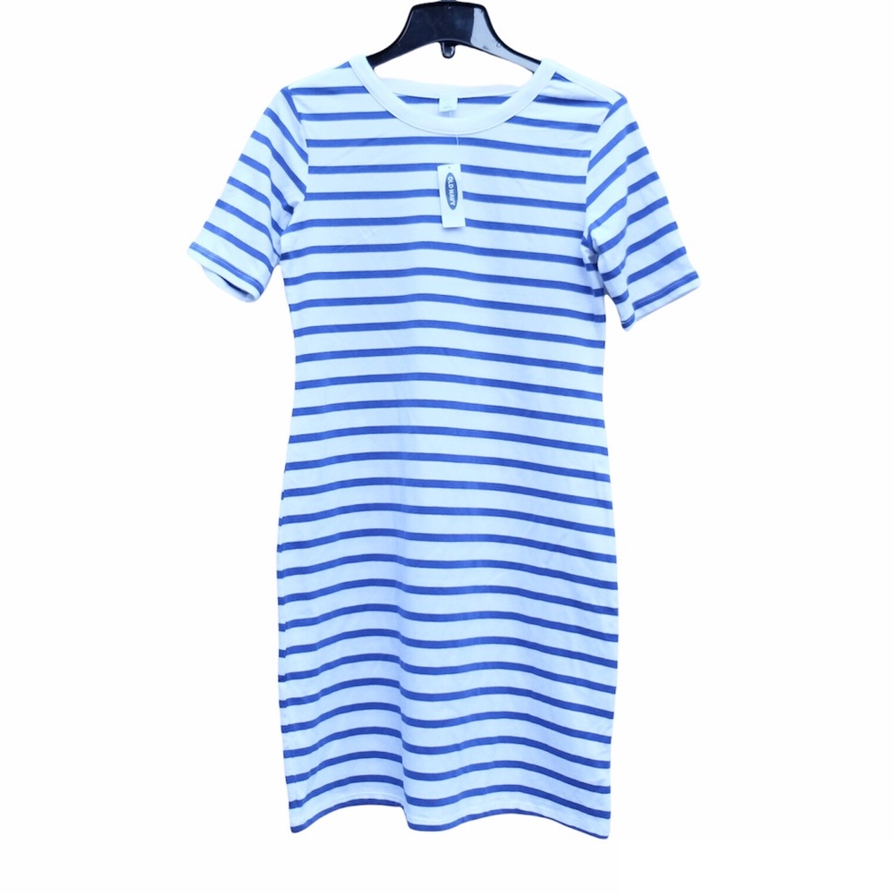 NWT Old Navy Striped Casual Round Crew Neck Slip On Knee Length Light Dress S